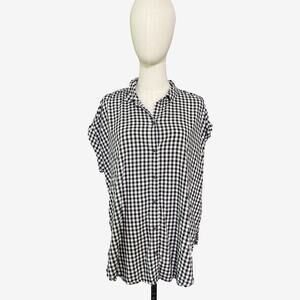 Abercrombie & Fitch Black White Gingham Short Sleeve Button Down Shirt L